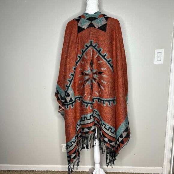 Women's OS Boho Tribal Aztec Print Scarf Wrap Shawl Cover-Up Fringe Festival - Picture 2 of 4